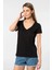 WT-Shirt Milano Kadın Kısa Kollu V Yaka Basic T-Shirt-Siyah 2
