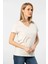WT-Shirt Venice Kadın Kısa Kollu V Yaka Basic T-Shirt-Bej 2