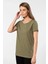 WT-Shirt London Kadın Kısa Kollu Bisiklet Yaka Basic T-Shirt-Haki 3