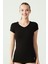 66004 Kadın Modal Kısa Kollu V Yaka T-Shirt-Siyah 1