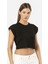 3402 Kadın Vatka Görünümlü Crop T-Shirt-Siyah 1