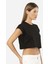 3402 Kadın Vatka Görünümlü Crop T-Shirt-Siyah 2