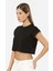3402 Kadın Vatka Görünümlü Crop T-Shirt-Siyah 3