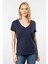 WT-Shirt Milano Kadın Kısa Kollu V Yaka Basic T-Shirt-Lacivert 1