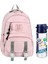 Pembe Renk Tokalı Okul Çantası ve Astronot Space Suluk 2'li Kırtasiye Seti, Su Geçirmez Çanta 1