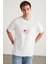 Manuel Erkek Pamuklu Baskı ve Nakış Detaylı Bisiklet Yaka Kısa Kollu Beyaz T-Shirt 1