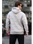 Boyalı Gri Baskılı Kapşonlu Cep Detaylı Erkek Sweatshirt 7075 2