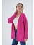 Kadın Fuşya Oversize Pon Ponlu Yürütme Örgülü Uzun Yün Karışımlı Triko Örme Hırka TRIST-6165 5