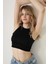 Kadın Halter Yaka Kolsuz Karyoka Dikiş Fitilli Siyah Crop Top Body Bluz 1
