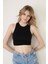 Kadın Halter Yaka Kolsuz Karyoka Dikiş Fitilli Siyah Crop Top Body Bluz 2