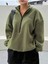 Kadın Haki Fulfilling Life Baskılı Oversize Yarım Fermuarlı Yumuşak Dokulu Peluş Sweatshirt 1