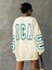 Kadın Bej Kolları Vivid Color Chicago Baskılı Oversize Bisiklet Yaka Sweatshirt 4