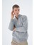 Erkek Gri Dik Yaka Fermuarlı Düz Cepli Yün Triko Örme Hırka TRIST-5335 2