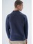 Erkek Lacivert Dik Yaka Fermuarlı Düz Cepli Yün Triko Örme Hırka TRIST-5335 3