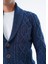 Erkek Lacivert Şal Yaka Yürütme Saç Örgülü Düğmeli Yün Triko Örme Hırka TRIST-5341 5