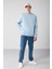 Travis Erkek Yumuşacık Kumaşlı Regular Fit Yuvarlak yakalı açık Mavi Sweatshirt 2