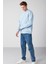 Travis Erkek Yumuşacık Kumaşlı Regular Fit Yuvarlak yakalı açık Mavi Sweatshirt 3