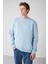 Travis Erkek Yumuşacık Kumaşlı Regular Fit Yuvarlak yakalı açık Mavi Sweatshirt 4