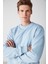 Travis Erkek Yumuşacık Kumaşlı Regular Fit Yuvarlak yakalı açık Mavi Sweatshirt 5