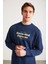 MARTIN Erkek %100 Pamuk Önü Baskılı Uzun Kollu Lacivert T-Shirt 4