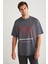 Leaf Erkek Bisiklet Yaka Pamuk Baskılı Gri T-Shirt 3