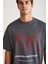Leaf Erkek Bisiklet Yaka Pamuk Baskılı Gri T-Shirt 5