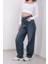 Kadın Arkası Kemer Toka Detaylı Baggy Jean - Orta Ton Tinli Yıkamalı 4