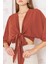 Kadın Kiremit Rengi Önden Bağlamalı Crop Kimono DM7004 4
