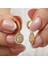 Gümüş Gold Oval Taşlı Sallantılı Küpe 1