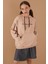 Bej Baskılı Kız Çocuk Şeritli Kapüşonlu Sweatshirt 19220 2