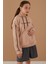 Bej Baskılı Kız Çocuk Şeritli Kapüşonlu Sweatshirt 19220 4