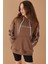 Kahverengi Baskılı Kız Çocuk Şeritli Kapüşonlu Sweatshirt 19221 2
