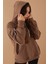 Kahverengi Baskılı Kız Çocuk Şeritli Kapüşonlu Sweatshirt 19221 5