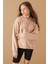 Bej Kabartmalı Yazılı Kapüşonlu Kız Çocuk Sweatshirt 19302 2