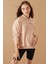 Bej Kabartmalı Yazılı Kapüşonlu Kız Çocuk Sweatshirt 19302 3