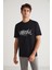 Ansu Erkek Bisiklet Yaka Pamuk Parlak Baskı Detaylı Siyah T-Shirt 3