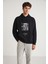 Toronto Erkek Kapüşonlu Pamuk Baskı Detaylı Siyah Sweatshirt 1
