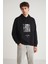 Toronto Erkek Kapüşonlu Pamuk Baskı Detaylı Siyah Sweatshirt 3