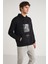 Toronto Erkek Kapüşonlu Pamuk Baskı Detaylı Siyah Sweatshirt 4
