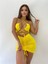 Sarı Bodycon Mini Dekolteli Elbise 1