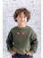 Erkek Çocuk Kapitone Nakış Detaylı Sweatshirt - Haki 1