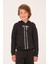 Unisex Çocuk Yazı Baskı Detaylı Kapüşonlu Sweatshirt - Siyah 3