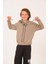 Unisex Çocuk Yazı Baskı Detaylı Kapüşonlu Sweatshirt - Açık Haki 7