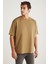 Blas Erkek Basic Oversize %100 Pamuklu Organik Pamuklu Örme Bisiklet Yaka Camel T-shirt 2