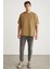 Blas Erkek Basic Oversize %100 Pamuklu Organik Pamuklu Örme Bisiklet Yaka Camel T-shirt 3