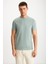 MICHEL Erkek Slim Fit Dar Kesim %100 Organik Pamuklu Basic Örme Mint Yeşili T-Shirt 1