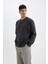 Erkek Antrasit Oversize Fit Bisiklet Yaka Kalın Kumaş Basic Düz Sweatshirt T5139AZ24AU 4