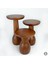 Wood Wooden 3’lü Set Mantar Yan Sehpa Ahşap Modern Ceviz Renk Fiskos Çiçeklik 1