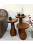 Wood Wooden 3’lü Set Mantar Yan Sehpa Ahşap Modern Ceviz Renk Fiskos Çiçeklik 4