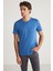 MICHEL Erkek Slim Fit Dar Kesim %100 Organik Pamuklu Basic Örme Mavi T-Shirt 1